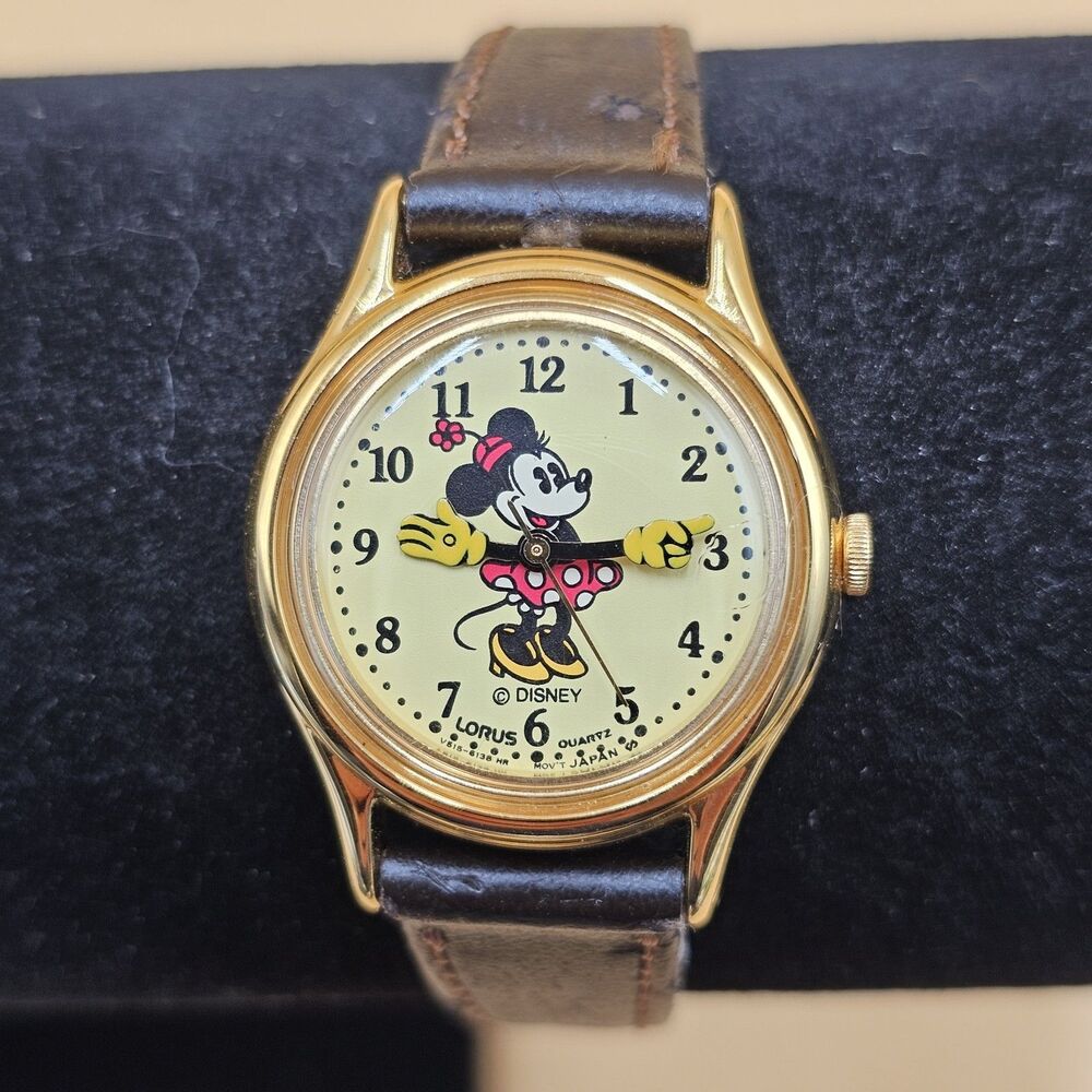 Vintage Disney Lorus Minnie Mouse Gold Tone Watch V515-6080 A1 New Battery